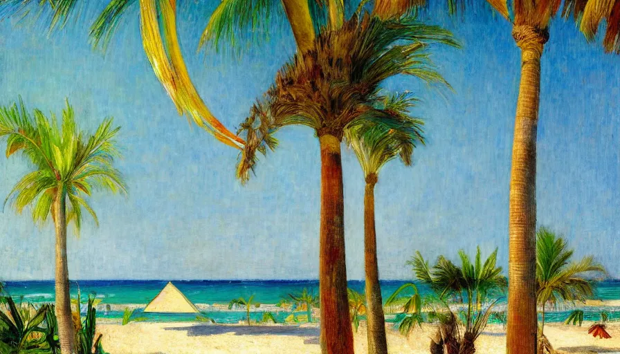 Prompt: a brazilian nordeste mansion designed by jules bastien - lepage, tarsila do amaral, frank weston and gustave baumann, beach, trending on artstation, mediterranean, palm trees, sharp focus, colorful refracted sparkles and lines, soft light, 8 k 4 k