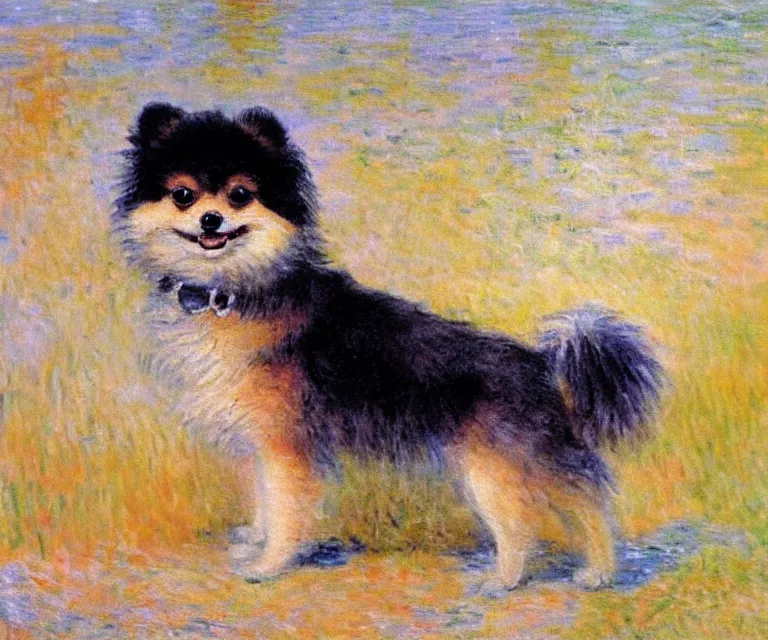 Image similar to pomeranian, cute, monet, oil painting