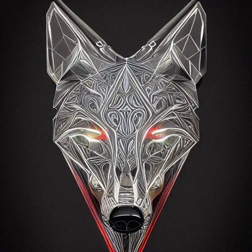 Prompt: chrome wolf, glossy, metallic, neon, symmetrical, tribal patterns, realistic, unreal engine, octane, redshift, artstation, behance, tattoo, art by joshy sly, sandra pelser