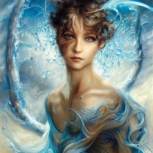 Image similar to a beautiful mobius manipulating water by karol bak, ayami kojima, artgerm, river, water, blue eyes, smile, concept art, fantasy