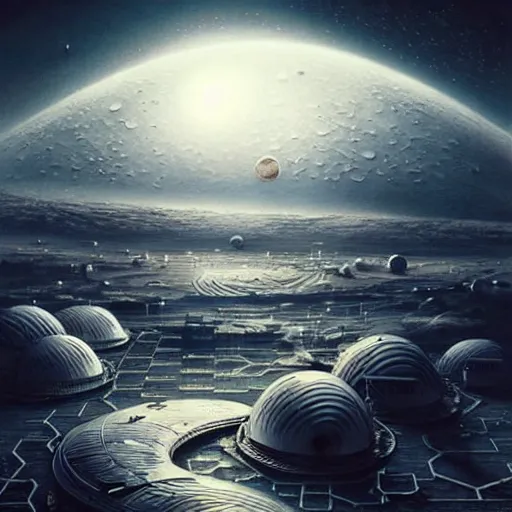 Image similar to Eastern European sleep quarters on the Moon city, Noviy Norilsk, sci-fi, fantasy, Earth seen on the dark sky, intricate, very very beautiful, elegant, highly detailed composition, giant planet Earth in the sky, digital rendering, artstation, concept art, smooth, sharp focus, illustration, art by artgerm and greg rutkowski and alphonse mucha