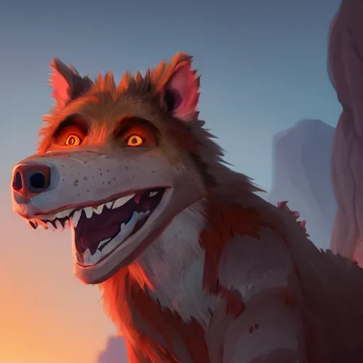 Image similar to Portrait of a Gnoll, mattepainting concept Blizzard pixar maya engine on stylized background splash comics global illumination lighting artstation lois van baarle, ilya kuvshinov, rossdraws