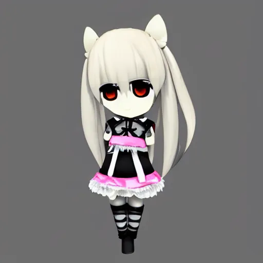 Image similar to anime nendodroid of a chibi girl gothiclolita style, 3 d render