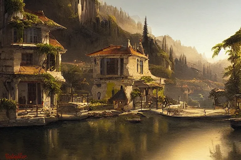 Prompt: The ultimate vacation destination, luxury, detailed painting by Raphael Lacoste