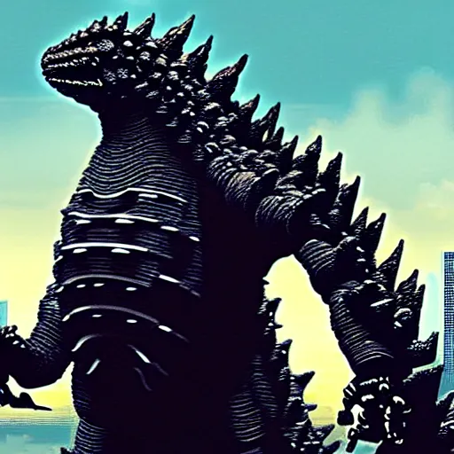 Prompt: a robot designed like godzilla