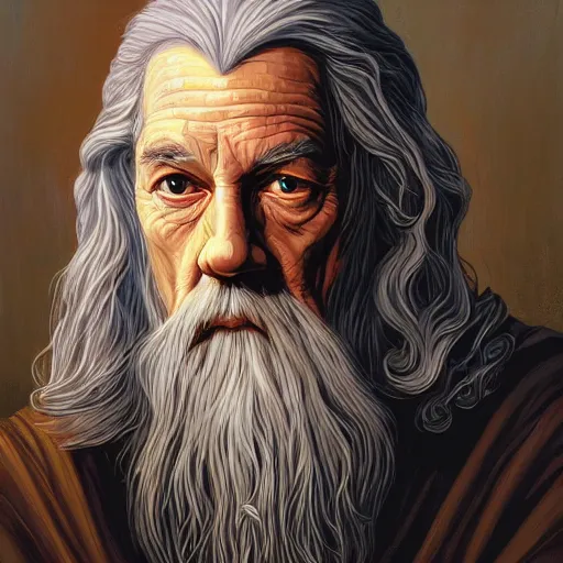 Prompt: Gandalf by Jeffrey Smith and Erin Hanson and Chad Knight