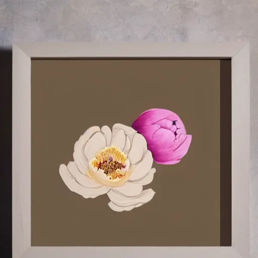 Image similar to paint, painting with frames, earthy, minimal, abstract, peony flower, pastel and neutral colors