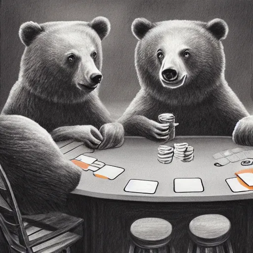 Image similar to bears playing poker, hyperrealism