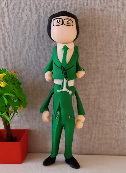 Image similar to money cartoon character with tie, 3 d clay figure, kawaii