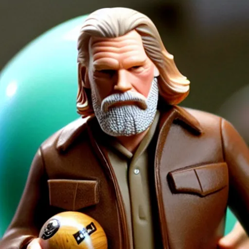 Image similar to The Dude Jeff Bridges holding bowling ball as a Funko Pop