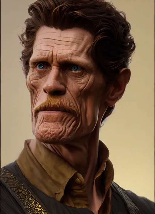 Image similar to williem dafoe as oscar diggs, intricate, d & d, fantasy, art nouveau, digital painting, trending on artstation, sharp focus, illustration, concept design, global illumination, ray tracing, art by artgerm and greg rutkowski and ruan jia