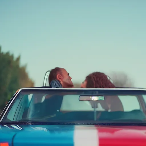 Image similar to couple on a car riding towards the moon, space, cinematic lighting, smooth, vintage, 8 0 s style