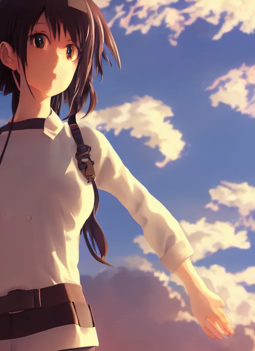 Prompt: A anime girl with a sky background, rendered by Makoto Shinkai, syd meade, environment concept, digital art, unreal engine, WLOP, trending on artstation, low level, 4K UHD image, octane render