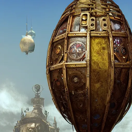 Image similar to enormous flying fortress!! in a gigantic faberge egg, sky!!!, steampunk, aetherpunk, fantasy art, unreal engine,