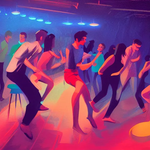 Image similar to young people dancing and drinking in a nightclub, partylights, beautiful people, by alena aenami, trending on artstation