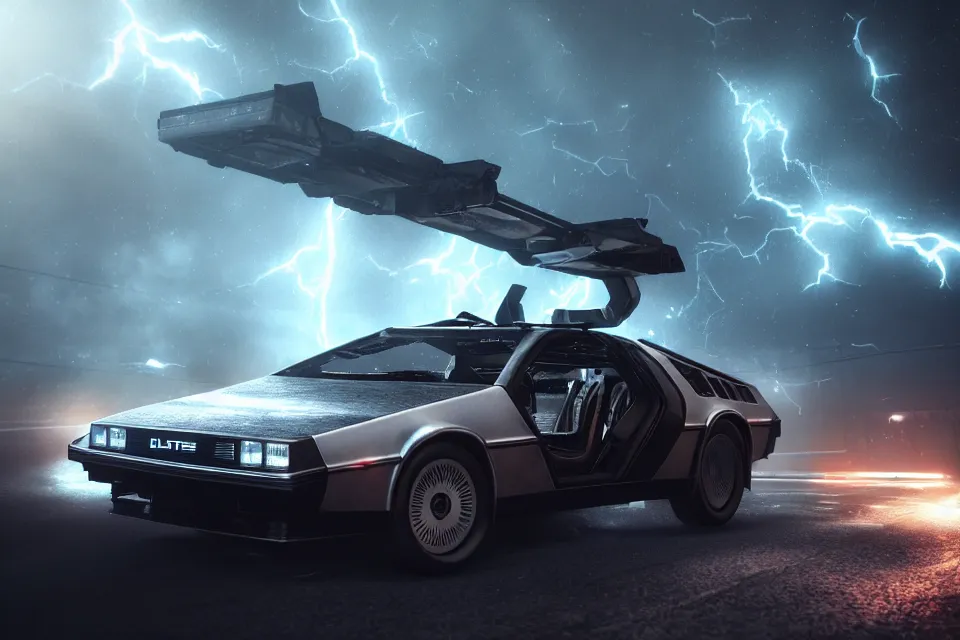 Prompt: ultra realistic delorean dmc 5 drifting on a ancient space highway, dark cinematic, volumetric, realistic, 3 d render, realistic render, cinematic lighting, volumetric lighting, atmospheric, cinematic, unreal engine 5, unreal engine render, octane render, hd, photorealism, hyper realistic, photo, 8 k