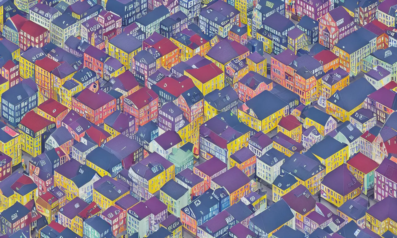 Prompt: tetris of roofs of copenhagen, presented faked service ticket, wizard reads a directory, nordic pastel colors, marketsquare, 3 d art, digital illustration, perfect lighting