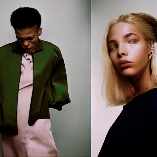 Image similar to realistic photoshooting for a new balenciaga lookbook, color film photography, photo of a beautiful blonde woman, photo in style of tyler mitchell, 3 5 mm,