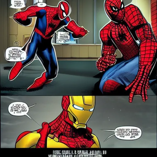 Prompt: iron man fighting versus spiderman in mortal combat