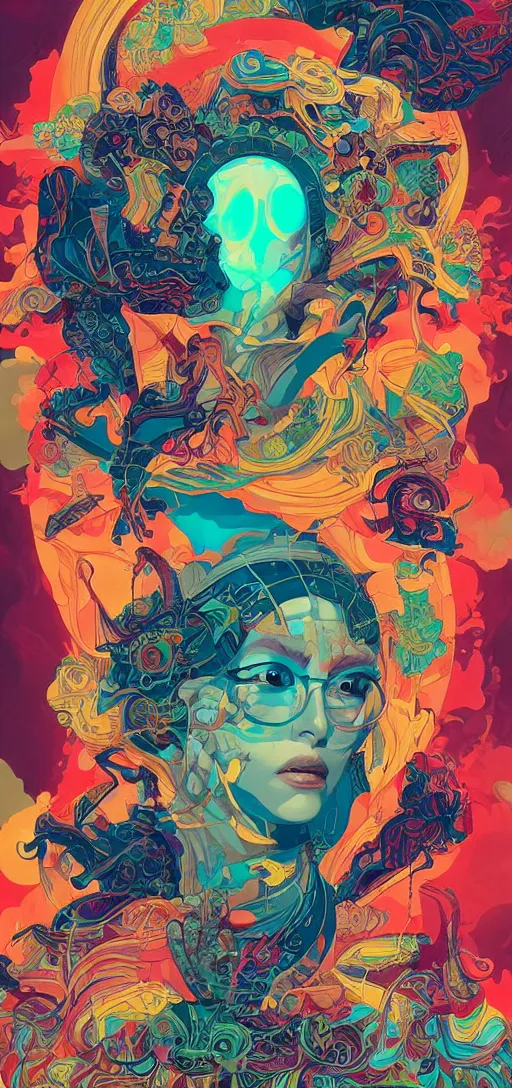 Prompt: tristan eaton, victo ngai, peter mohrbacher, artgerm portrait of a global consciousness. psychedelic. neon colors