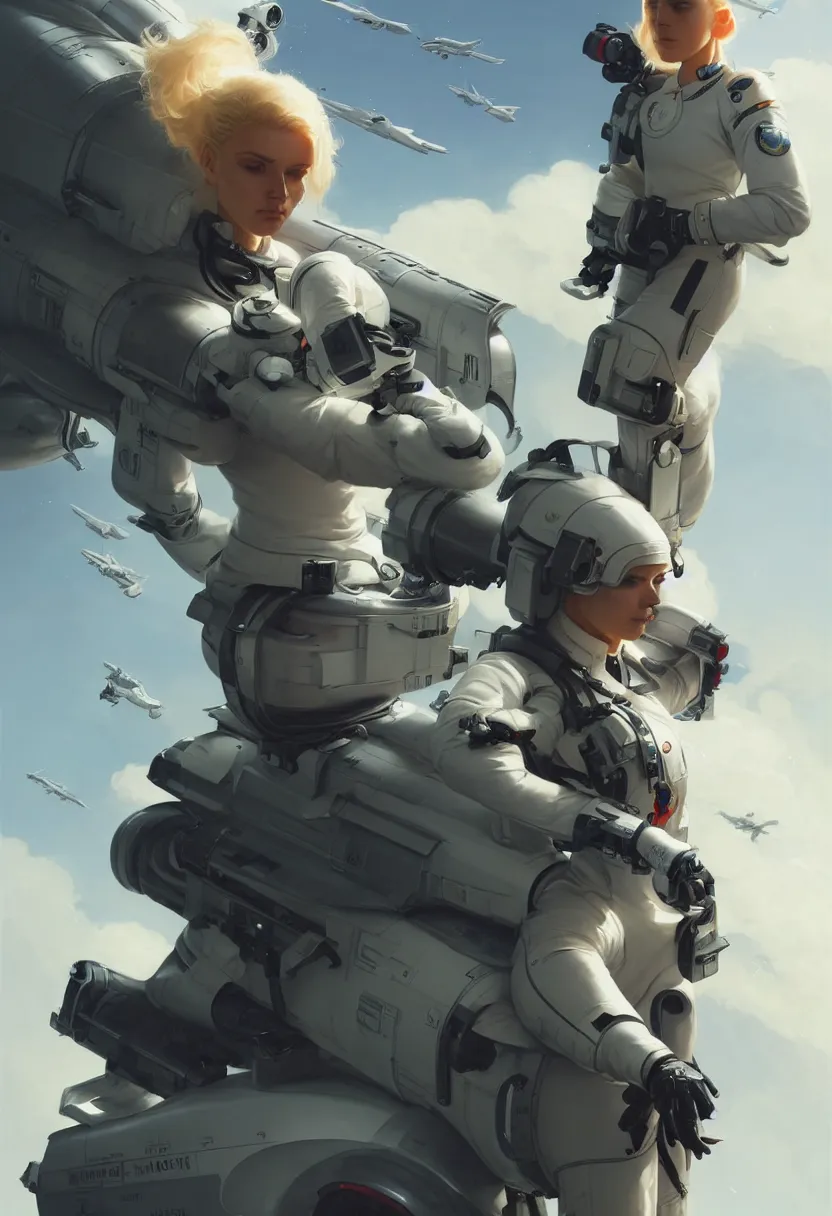 Image similar to stoic heroic emotionless handsome butch blonde woman engineer in flight suit, ultra high definition, ultra detailed, symmetry, matte painting, by greg rutkowski and ross tran and wlop