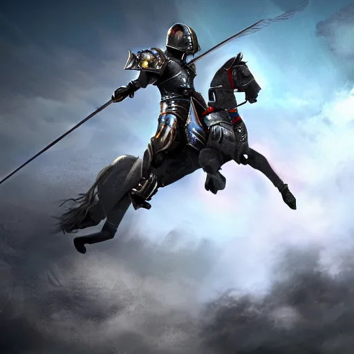 Prompt: a knight with a lance jumping high above a gladiator on a motorcycle, digital art, 4k, epic