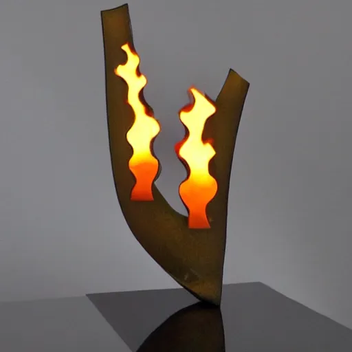 Prompt: minimalist abstract bronze and glass sculpture of a flame