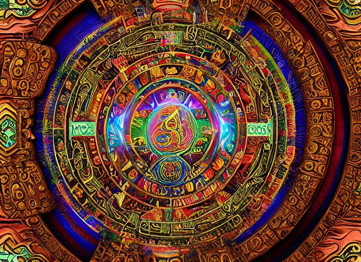 Image similar to hyperrealism, detailed textures, photorealistic 3 d render, a coloured beautiful mystical tibetan kalachakra mandala with sanskrit writing, sharp focus, ultra realistic, ultra high pixel detail, cinematic, intricate, cinematic light, concept art, illustration, art station, unreal engine 8 k