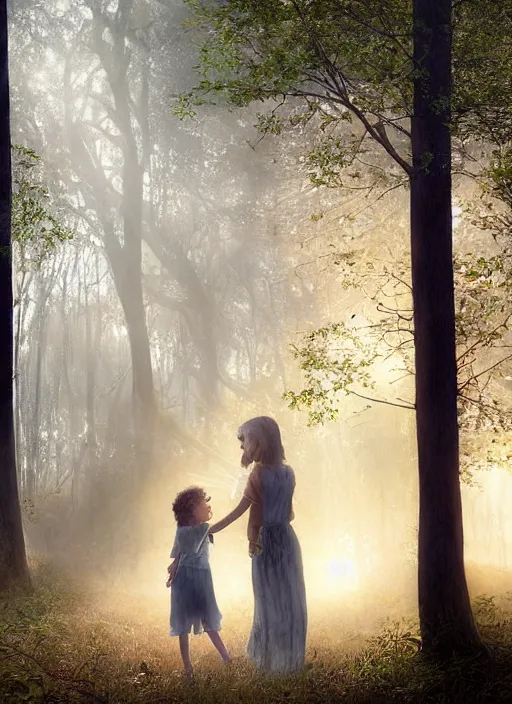 Image similar to misty swamp, hazy fog, sundown golden hour, early morning dance, smile, fireflies and sparkling wisps, rainbow sun rays through trees, Lilia Alvarado, Sophie Anderson, Mark Arian, Bob Byerley, Charlie Bowater, Mark Brooks, Steve Henderson, Justin Gerard, Arthur Hughes, Edward Robert Hughes, Mark Keathley, Victor Nizovtsev, Carlos Shwabe, Ross Tran, WLOP