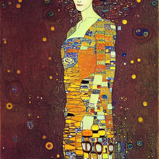 Image similar to abstract painted portrait of a beautiful woman by klimt, moebius