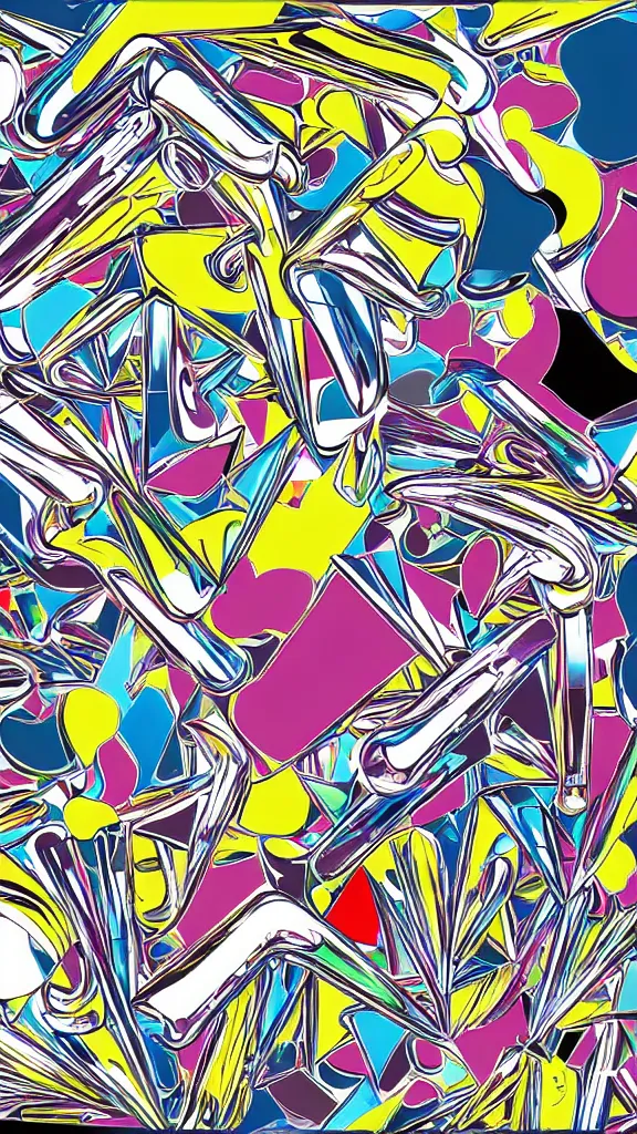 Image similar to abstract chrome shapes, acid graphix album cover art