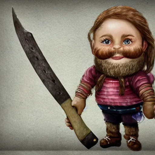 Prompt: bearded dwarf girl with axe, background bridge