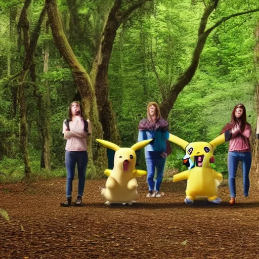 Prompt: group of people worshipping pikachu in the forest, 4 k
