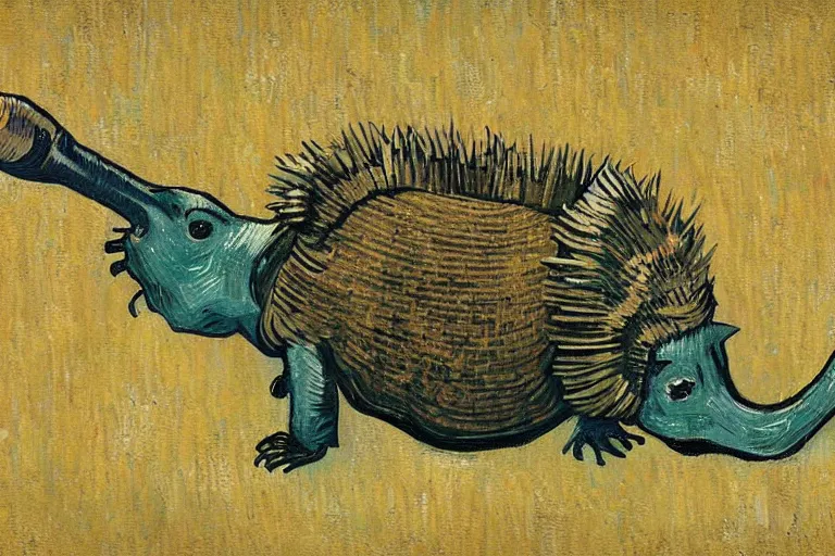 Image similar to an armadillo smoking a joint by vincent van gogh, digital art,