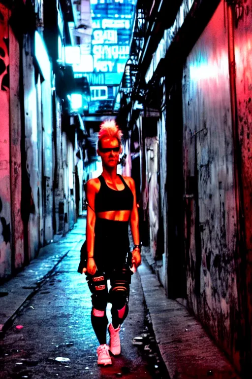 Image similar to buenos aires argentina cyberpunk strong girl sweating, sci - fi streets night