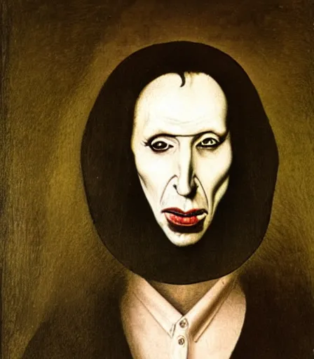 Image similar to portrait of marilyn manson by hieronymus bosch, high quality, high detail