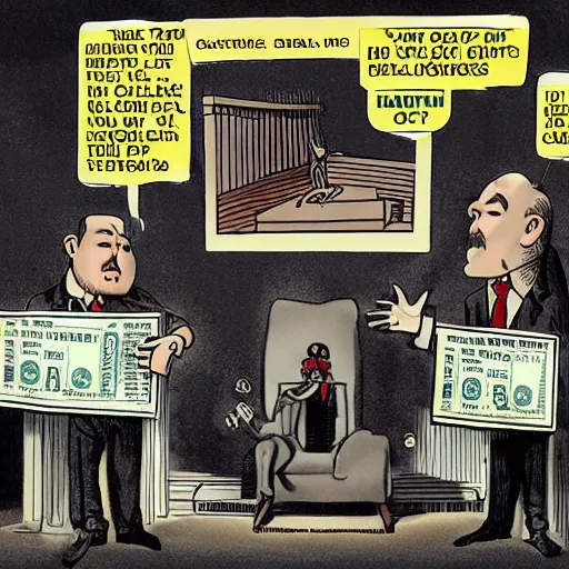 Image similar to Jesus Christ controlling banks with marionette strings, halo of dollar bills, political cartoon,