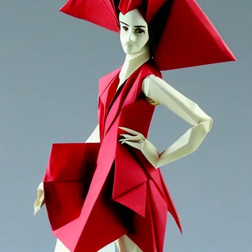 Prompt: origami figure of emma watson!!!!! _ elegant ( ( ( dress ) ) ) _ very detailed