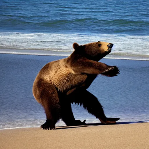Image similar to breakdancing bear on a beach