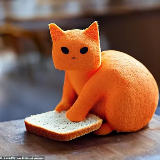 Prompt: an orange cat that is made out of bread