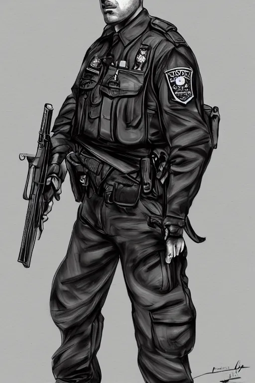 Image similar to london police officer heroically posing, highly detailed, digital art, sharp focus, trending on art station