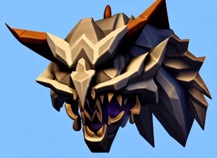 Prompt: wolf head, stylized stl, 3 d render, activision blizzard style, hearthstone style, darksiders style, dauntless style