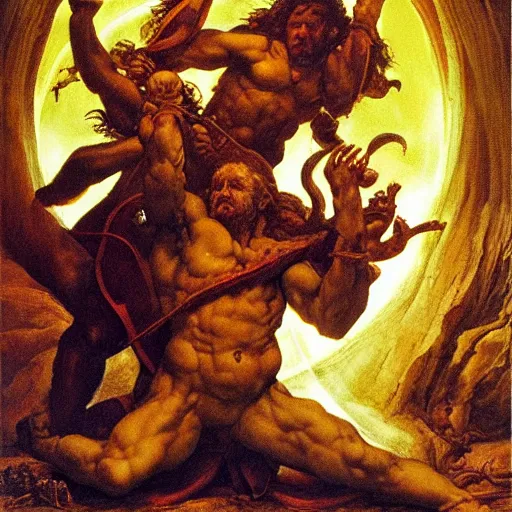 Image similar to unhinged revenge of the fierce Chaldean terror by Jeff Easley and Michelangelo, fantastic reality, detailed and beautiful faces, dramatic lighting, establishing shot, 8k resolution – W 1024