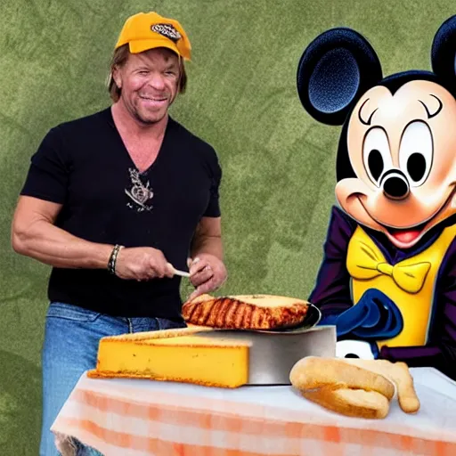 Prompt: disney's goofy grilling cheese with mickey rourke