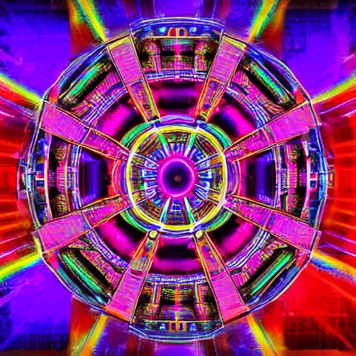 Image similar to sacred geometry cyberpunk heaven, brilliant 8k colors, digital photo realism