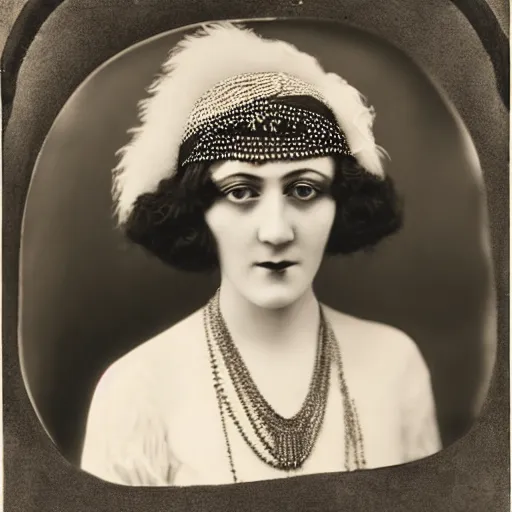 Image similar to photograph of a woman wearing flapper fashion, 1 9 1 0's, looking at the camera, aesthetic, elaborate, intricate, highly detailed, detailed face, photorealism, smooth, sharp focus, rim light, 8 k, art by man ray,