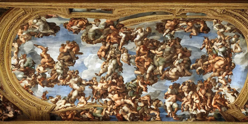 Image similar to intricate 2 1 savage sistine ceiling 1 5 0 8 chapel hand painting michelangelo renaissance