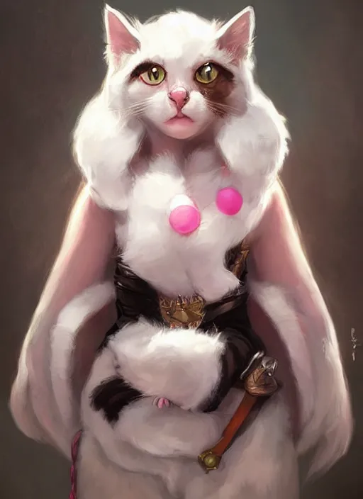 Prompt: cat white and black fur, pink nose, cute and adorable, pretty, beautiful, dnd character art portrait, 1 0 pounds, matte fantasy painting, deviantart artstation, by jason felix by steve argyle by tyler jacobson by peter mohrbacher, cinematic lighting