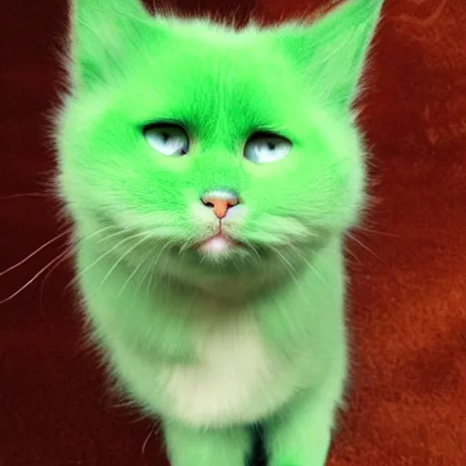Prompt: surprised cat face, green fluffy