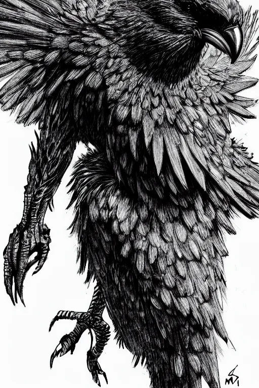 Image similar to crow, highly detailed, digital art, sharp focus, trending on art station, kentaro miura manga art style